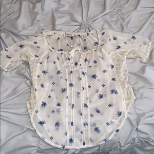 abercrombie kids, white floral blouse, M